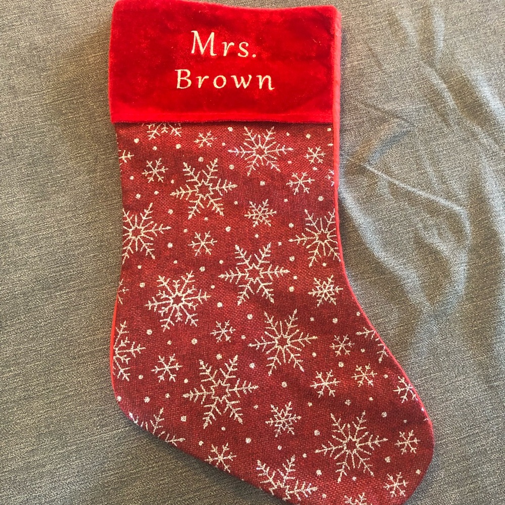 Red Snowflake “Mrs. Brown” Christmas Stocking